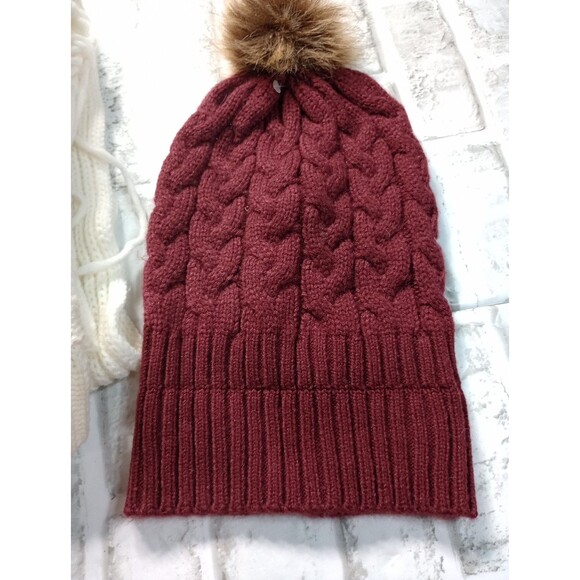 Lot 3 PCs Winter  Chunky Knit Fringe Ivory Scarf (Mixit) And Two  Beanie - Picture 7 of 8